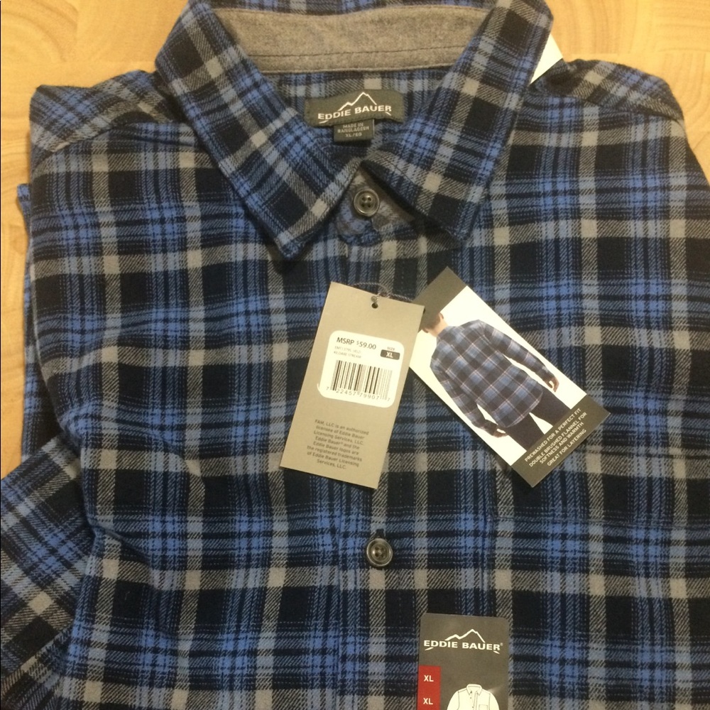 Eddie Bauer Blue Plaid Flannel Button Down Shirt